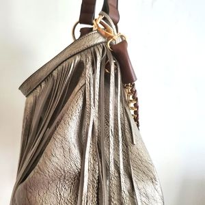 Trendy Silver roomy vegan leather shoulder/handbag